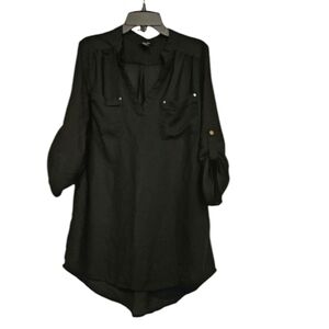 Justify Semi Sheer Black V-neck 100% Polyester Pull Over Blouse Size S